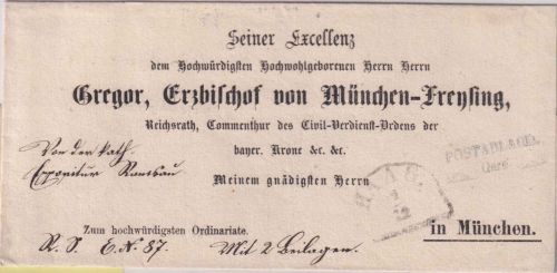Bayern - Gars Postablage schw.-blauer L2 Bischofbrief (Vordruck !) 1867