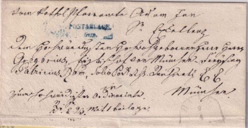 Bayern - Gars Postablage blauer L2 Bischofbrief (handschr.) n. München 1864