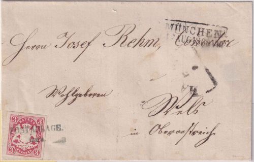 Bayern - Gars Postablage L2 3 Kr. Wappen geschn. Brief n. ÖSTERREICH 1868