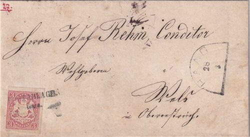 Bayern - Gars Postablage L2 3 Kr. Wappen geschn. Brief n. ÖSTERREICH 29.3.1869