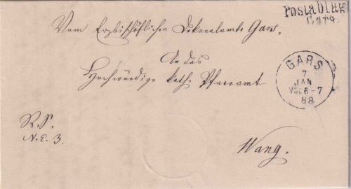 Bayern - Gars Postablage L2 Dienstbrief n. Wang 1888
