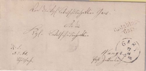 Bayern - Gars Postablage L2 Dienstbrief n. Wang Post Jettenbach 1881