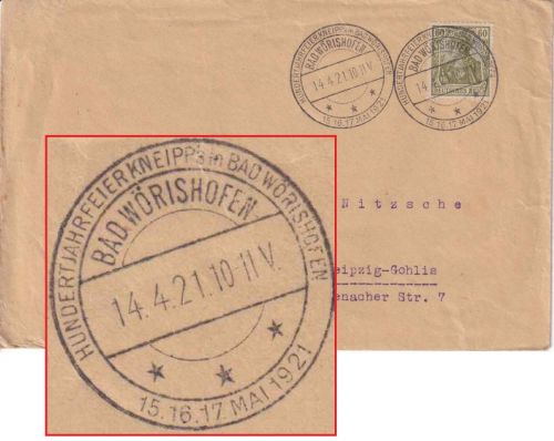 DR - Bad Wörishofen 14.4.21 Hunderjahrfeier Kneipp SST Brief n. Leipzig