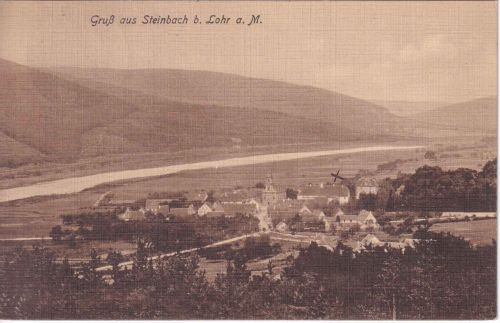 Bayern - Steinbach b. Lohr Ortsansicht sw-AK gelaufen 1921