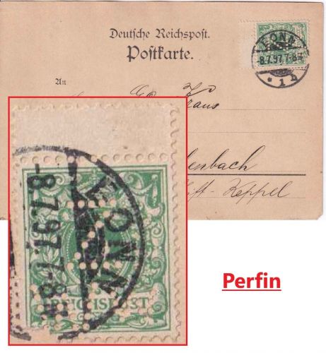 DR - 5 Pfg. K/A Zwischensteg Perfin "ZWw" Firmenkarte Bonn - Allenbach 1897