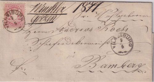 Bayern - Vilsbiburg 9/5 Zier-K1 Brief 3 Kr. Wappen gez. n. Bamberg 1871