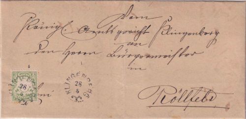 Bayern - Klingenberg 28/6 Zier-K1 Brief/Landbezirk 3 Pfg. Wappen 1882