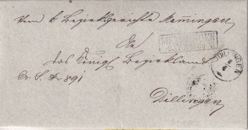 Bayern - Dillingen 3/4 Zier-K1 (Ank.stpl.) Dienstbrief v. Ra2 Memmingen 1869