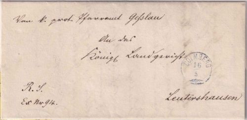 Bayern - Colmberg 16/5 viol. Zier-K1 Dienstbrief n. Leutershausen ca. 1872/73