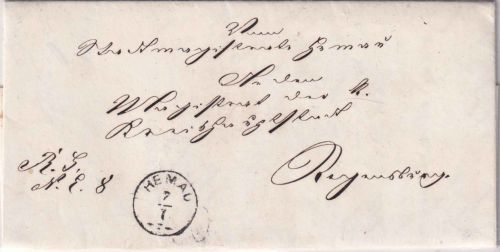 Bayern - Hemau 7/1 Zier-K1 Dienstbrief n. Regensburg 1872 - mit Inhalt