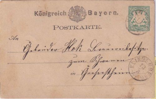 Bayern - Klingenberg 13/3 Zier-K1 5 Pfg. Wappen Ganzsachenkarte 1876/77
