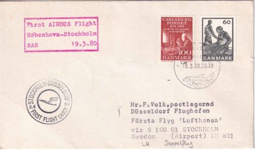 Dänemark - SAS Erstflug Kopenhagen/Stockholm Zuleitung LH Erstflug 19.3./8.4.80