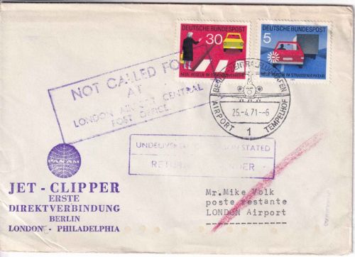Berlin - PanAm Erstflug Berlin/Philadelphia Etappe London Lupodrucksache 25.4.71
