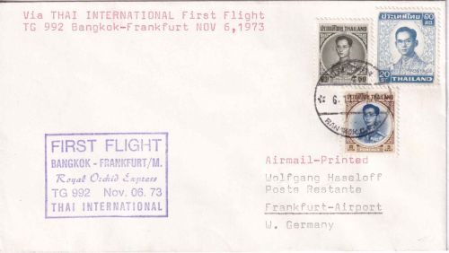 Thailand - Thai Int. Erstflug Bangkok/Frankfurt a/M. Luftpostbrief 6.11.73