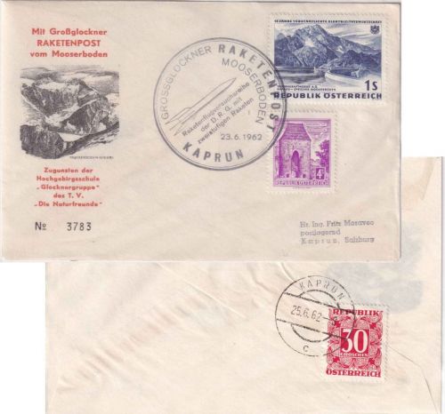 Österreich - Raketenpost Mooserboden Kaprun 1962 Schmuckkuvert
