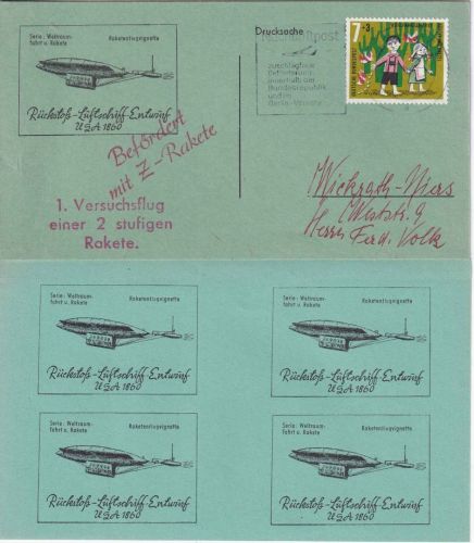 BRD - Düren 1962 "Befördert mit Z-Rakete" + Vignettenblock "Rückst0ß-Luftschiff"