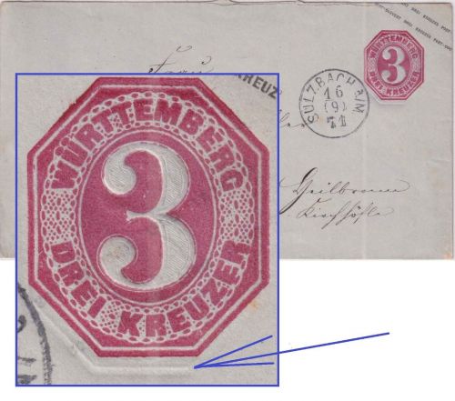 Württemberg - 3 Kr. Ganzsache/Brief Doppeldruck Wertstempel Sulzbach a/M. 1871