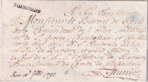 Württemberg/Bayern - D'Geislingen L1 Adeligenbrief n. München 10.7.1792
