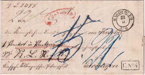 Preussen - Magdeburg 1851 K2 + Ra1 C.No.4 Postvorschußbrief n. Gardelegen