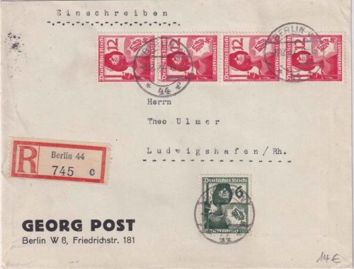 DR - 4x12+6 Pfg. Luftschutz Einschreibebrief Berlin W44 - Ludwigshafen 1937