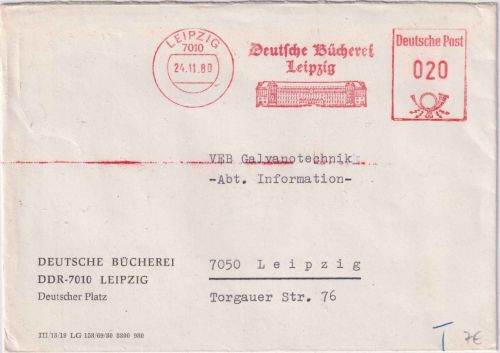 DDR - Leipzig 11980 20 Pfg. AFS "Deutsche Bücherei" Ortsbrief