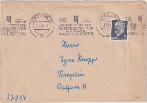 DDR - Leipzig 1962 Masch.werbestpl. 10. Landwirtschafts-Ausstellung Markkleeberg