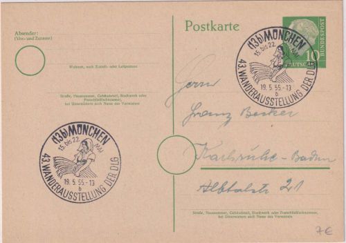 BRD - München 1955 43. Wanderausstellung der DLG SST Ganzsache n. Karlsruhe