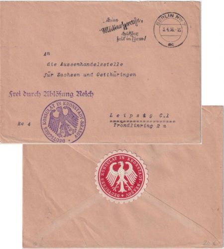DR - Berlin NW7 Brief/Frei d. Ablösung Konsulat Kronstadt/Brassov n. Leipzig