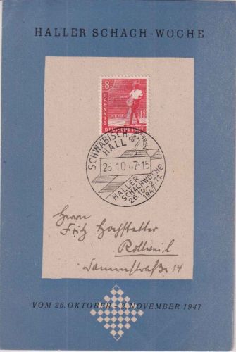 All.Bes. - Schwäbisch Hall 1947 Halle Schachwoche SST/Sonderkarte