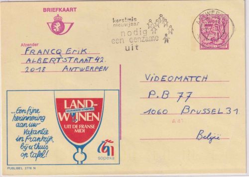 Belgien - 7,50 Fr. Werbeganzsache (Landwein) Antwerpen - Brüssel 1983