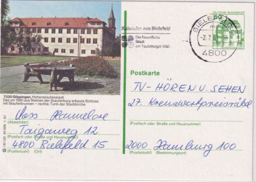 BRD - 50 Pfg. B&S Bildganzsache (Göppingen, Hohenstaufenstadt) Bielefeld 1981