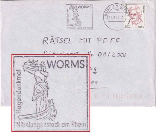 BRD - "Worms Hagendenkmal Nibelungenstadt" Masch.werbestpl. Brief 2002