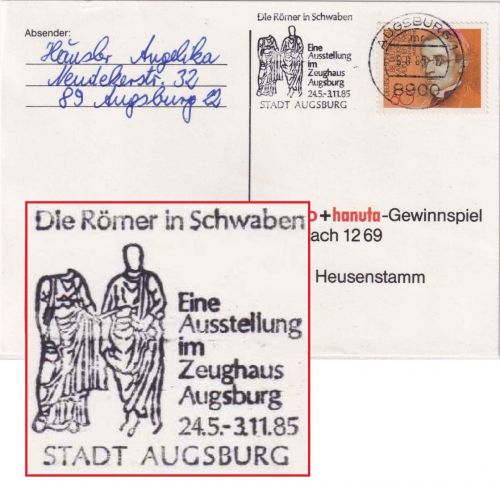 BRD - "Die Römer in Schwaben" Masch.werbestpl. karte Augsburg 1985