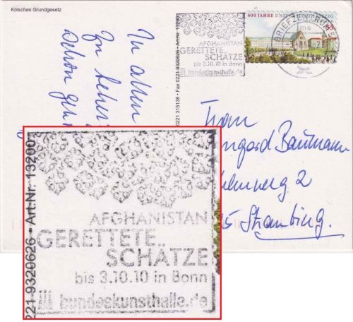 BRD - "Afghanistan - gerettete Schätze" Masch.werbestpl. Briefzentrum 53 2010