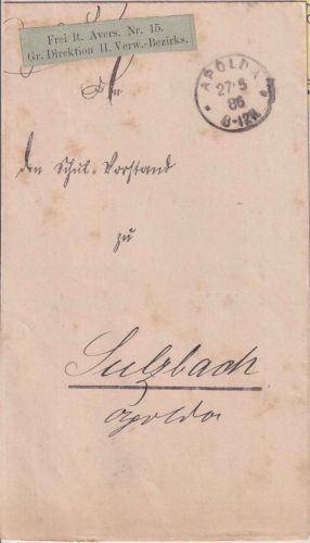 DR - Apolda 1886 Frei laut Avers Nr. 15 (Dir. II. Verw.-Bezirk) Dienstbrief