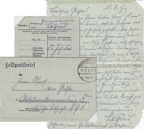 DR - Feldpostbrief/Querverbindung 12.8.17 OU General Lequis (!)