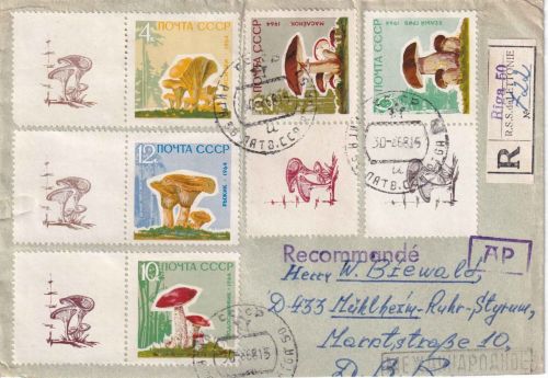 UdSSR - Pilze Satz m. Zierfelder Einschreibebrief/RSch. Riga - Mülheim a.R. 1968