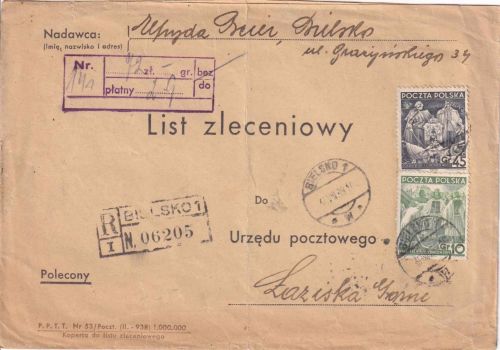 Polen - 45+10 Gr. 20 Jahre Republik Zustellurkunde Bielsko - Laziska Gorne 1938