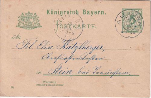 Bayern - Au a. Inn 28. JUL 02 K2 5 Pfg. Ganzsachenkarte n. Stein b. Traunstein
