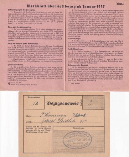 DR - München 1937/39 Bezugsausweis/Reichsfettkarte etc. Franz Pfenninger