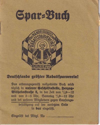 Bayern - München Handelsschutz- u. Rabattsparverein Sparbuch 1939
