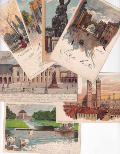 Bayern - München 7 versch. farbige Künstler-AK gelaufen/ungelaufen um 1900
