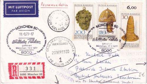 BRD - München 1977 SST W. Filchner Lupo-R-Brief n. BRIT. ANTARCTIC TERRITORY