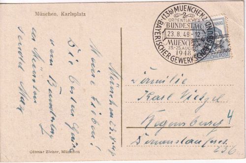 Bizone - München 1948 SST 2. Ord. Bundestag Bayer. Gewerkschaftsbund Karte