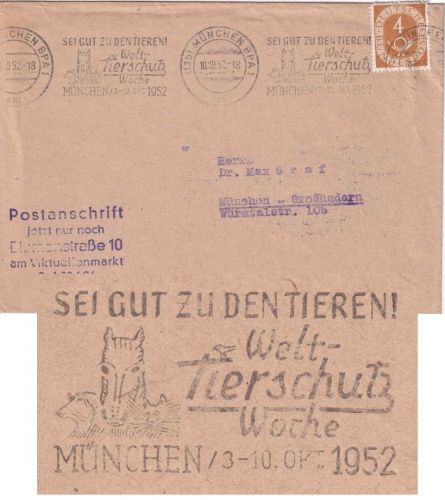 BRD - München 1952 Welttierschutzwoche Masch.werbestempel Drucksache