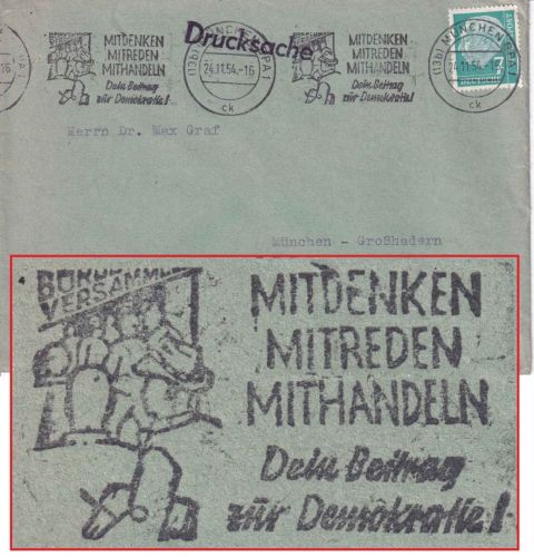 BRD - München 1952 Mitdenken/Mitreden/Mithandeln Masch.werbestempel Drucksache