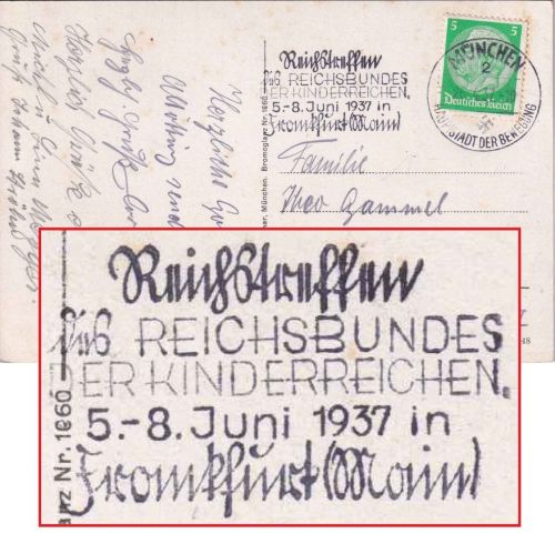 DR - München 1937 Reichstreffen d. Kinderreichen Masch.werbestempel Ortskarte
