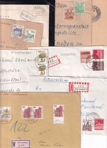 All.Bes./BRD - Penzberg 8 Belege ex 1945/1991 (ua. 5 R-Briefe, 1 Wertbrief etc.)