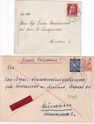 Bayern/All.Bes. - Huglfing Brief 10 Pfg. Luitpold 1913, Eilbrief 1947