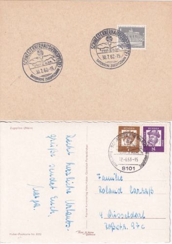 BRD - Schneefernerhaus (Garmisch) 2 Belege/versch. Stempel 1962/63